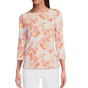 NEW J McLaughlin Catalina Cloth Wavesong Print Boat Neck Coral Paisley Size XS